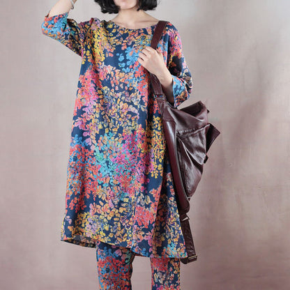 Baggy blau floral Leinen Weste plus Größe Shirts neue Halbarm O Hals natürliche Leinen Pullover