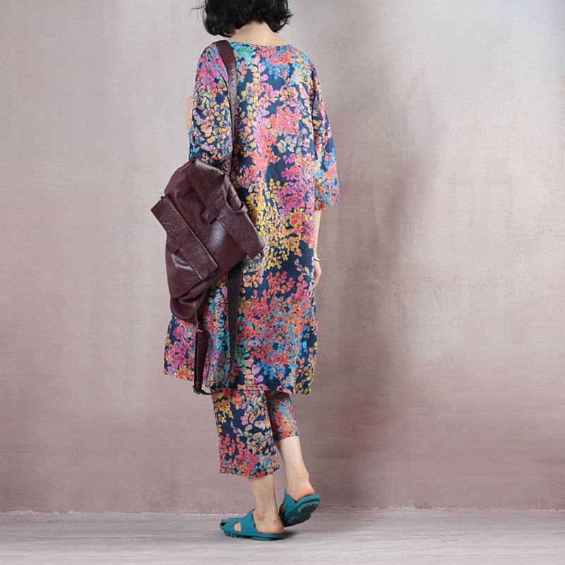 Baggy blau floral Leinen Weste plus Größe Shirts neue Halbarm O Hals natürliche Leinen Pullover