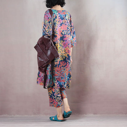 Baggy blau floral Leinen Weste plus Größe Shirts neue Halbarm O Hals natürliche Leinen Pullover