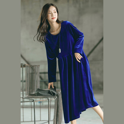 baggy blau natürliche plus größe O neck kleid feine baggy kleider