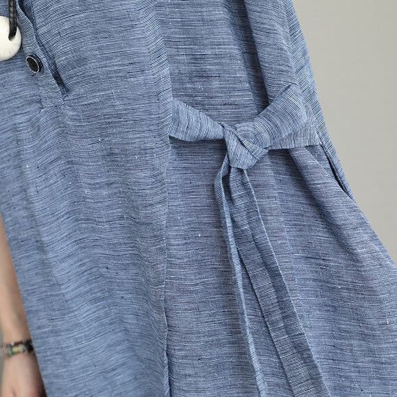 Baggy dunkelgraue lange Leinenkleider lässiges Maxikleid mit seitlicher Taillenbindung Elegante Leinenkaftane mit Reverskragen