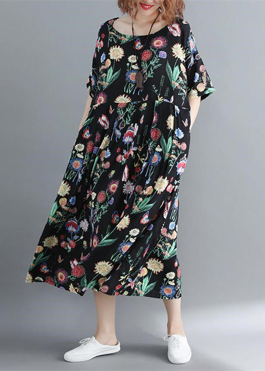 Baggy floral baumwolle gemischt maxi kleid übergroßen O neck kaftans boutique baggy kleider kleid