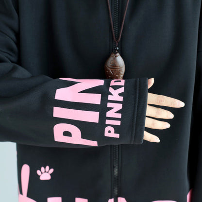 Baggy lose schwarze Baumwolle Kapuzenmäntel Winter lässig übergroße Drucke Outwear