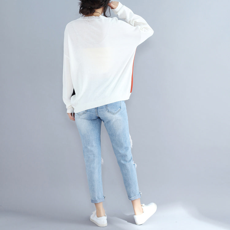Baggy lose Patchwork Herbst Wollstrickoberteile Plus Size Langarmpullover Pullover