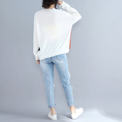 Baggy lose Patchwork Herbst Wollstrickoberteile Plus Size Langarmpullover Pullover