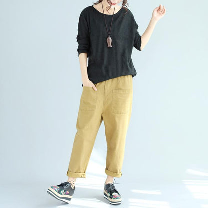 Baggy lockerer Winterwollpullover schwarz fit Langarm Strickpullover