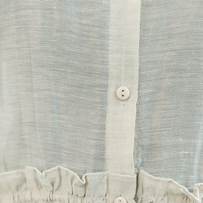 Baggy Off White Midi-Kleider aus Leinen-Seide-Mischgewebe. Locker sitzendes Freizeitkleid mit feiner Taillenschnürung, langen Ärmeln und Rundhalsausschnitt.