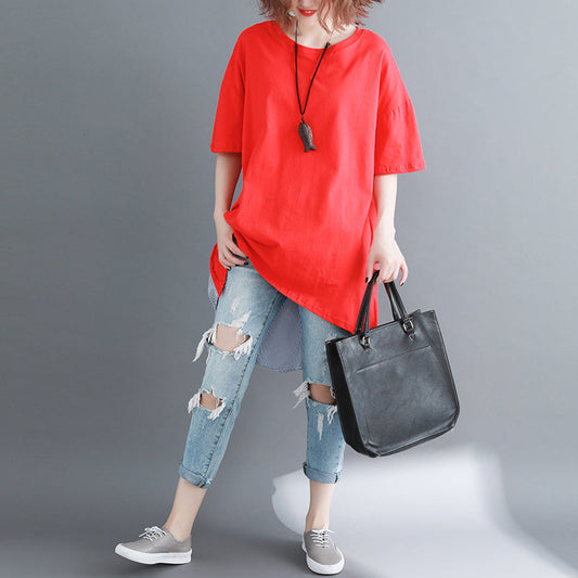 Baggy rot reinem leinen baumwolle bluse casual shirts boutique o neck gestreiften Batwing Ärmel baumwolle kleidung