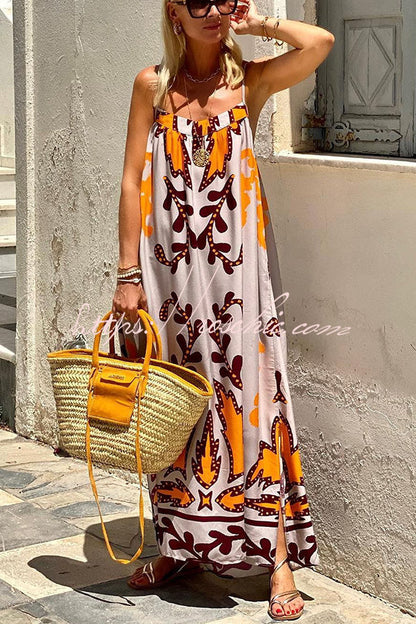 Ethnic Print Loose Cami Maxi Dress