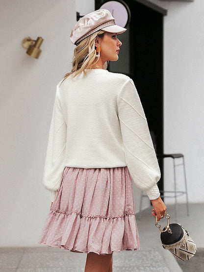 Round-Neck 3D Pom-Pom Oversized Knit Sweater