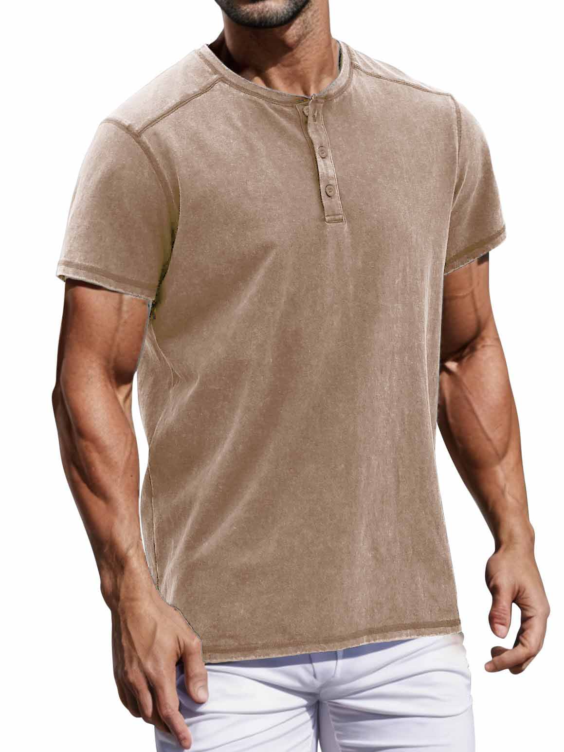 Men's Casual Basic Distressed Button Henley Shirt