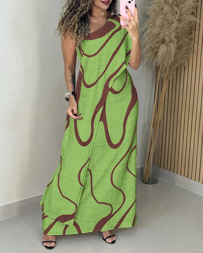 Abstract Off-Shoulder Maxi Dress