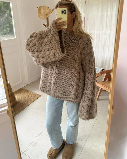 Bell-sleeve loose knit sweater