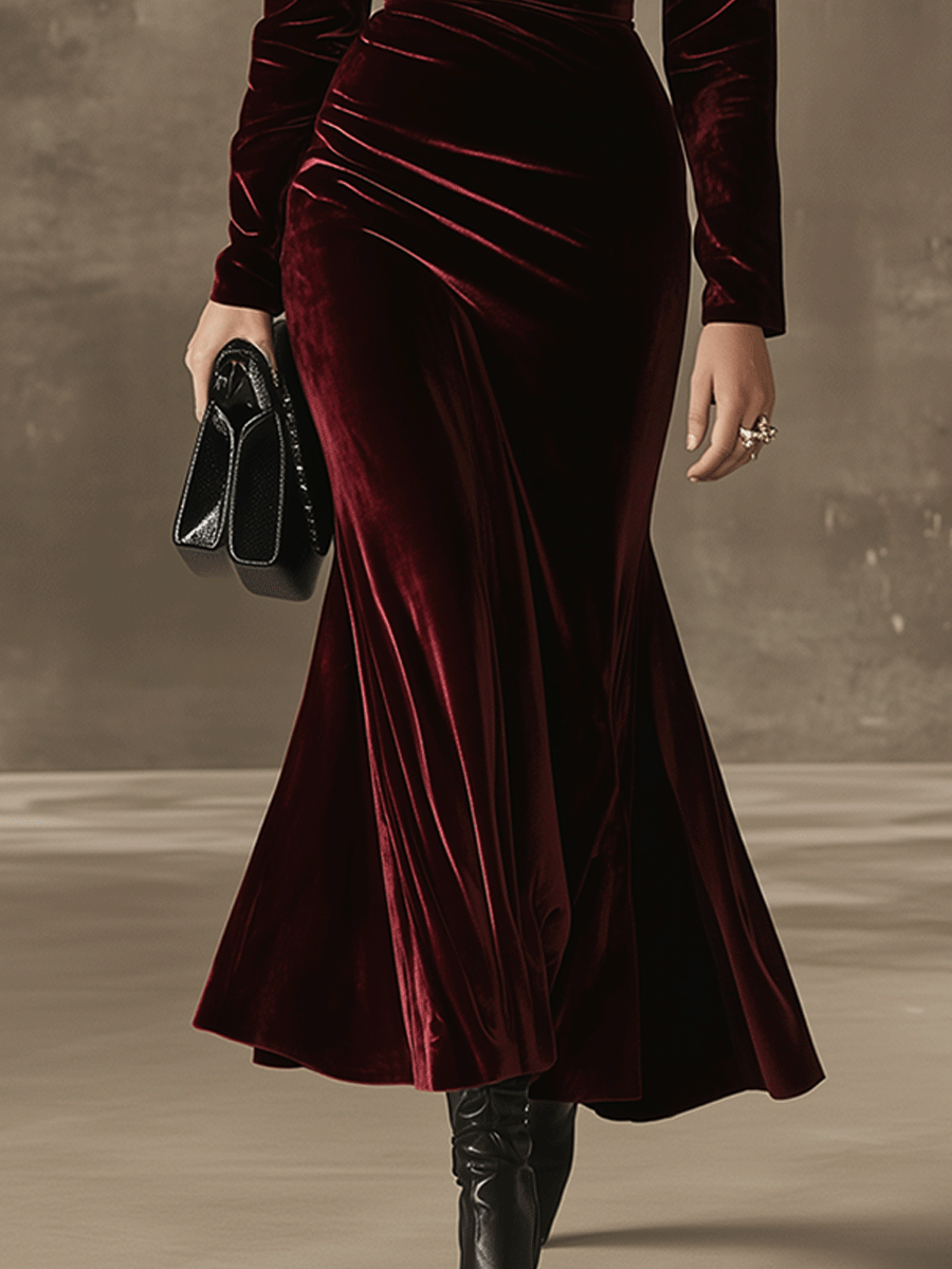 Elegance Burgundy Velvet Wrap Maxi Dress