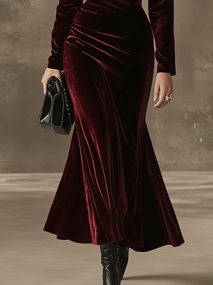 Elegance Burgundy Velvet Wrap Maxi Dress