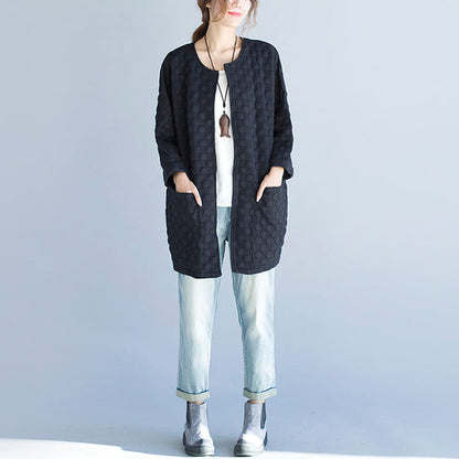schwarze lässige Baumwoll-Strickjacke in Übergröße mit Armbandärmeln