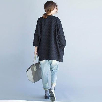 schwarze lässige Baumwoll-Strickjacke in Übergröße mit Armbandärmeln