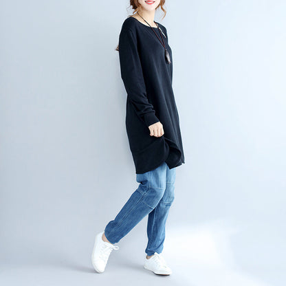 schwarze lässige Strickpulloverkleider in Übergröße Langarm-Strickkleid in Übergröße