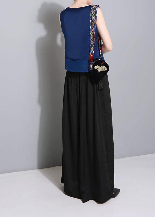 black elegant blended women trousers plus size elastic waist straight pants - SooLinen