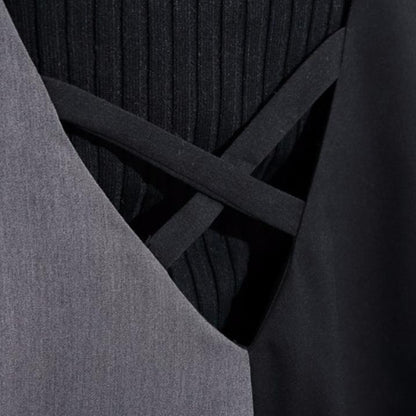 schwarz grau Patchwork lässige Baumwolle V-Ausschnitt Jumpsuit Hose Mode weite Beinhose