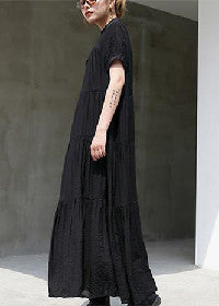 schwarzes langes Baumwollkleid Patchwork-Kaftane in Übergröße 2018 Kurzarm-Baumwollkaftane