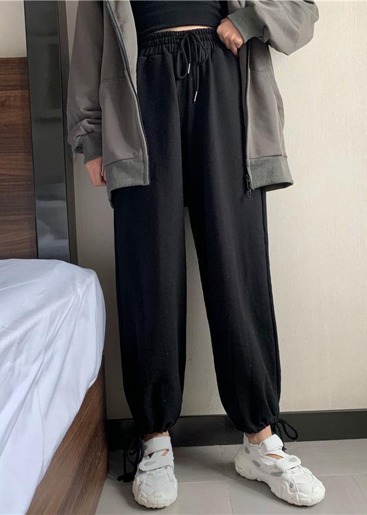 black loose women pants winter new high waist beam pants - SooLinen