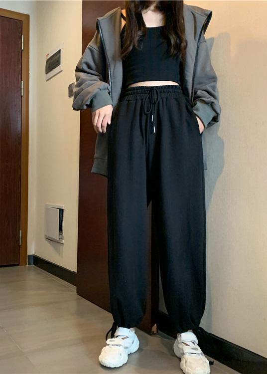 black loose women pants winter new high waist beam pants - SooLinen