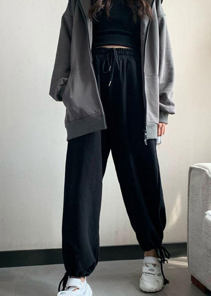 black loose women pants winter new high waist beam pants - SooLinen