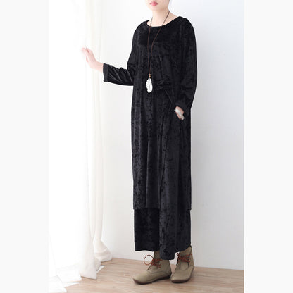 schwarzer zweiteiliger Herbst-Oversize-Cordpullover mit gemütlicher Hose mit weitem Bein