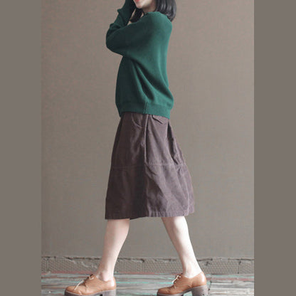 Schwarzgrüne dicke Baumwoll-Strickbluse mit Spitzenkragen in Übergröße