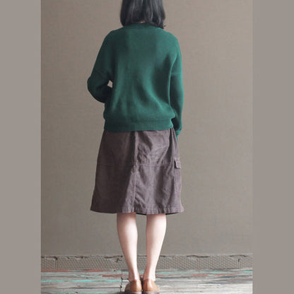 Schwarzgrüne dicke Baumwoll-Strickbluse mit Spitzenkragen in Übergröße