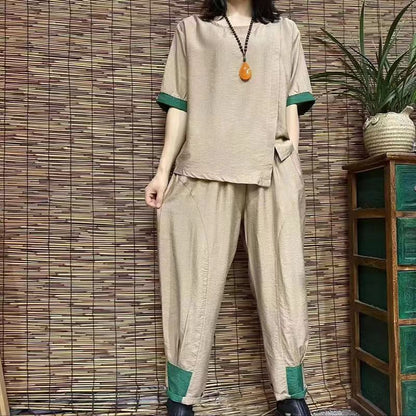 Schwarzgrüner lässiger Baumwollanzug mit niedrigem und hohem Design und Hosenanzug mit elastischer Taille