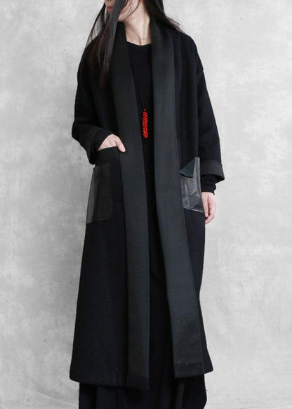 boutique  plus size long winter coat winter woolen outwear black  woolen outwear - SooLinen