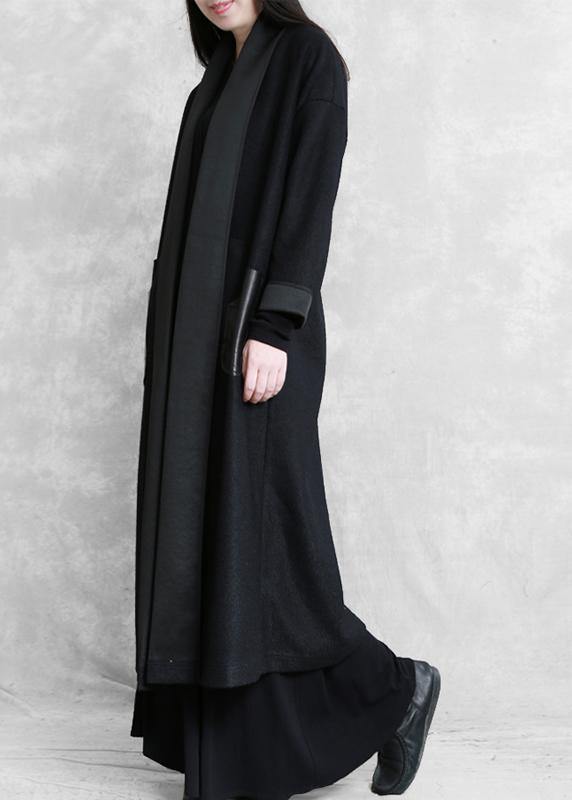boutique  plus size long winter coat winter woolen outwear black  woolen outwear - SooLinen