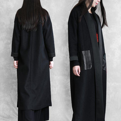 boutique  plus size long winter coat winter woolen outwear black  woolen outwear - SooLinen