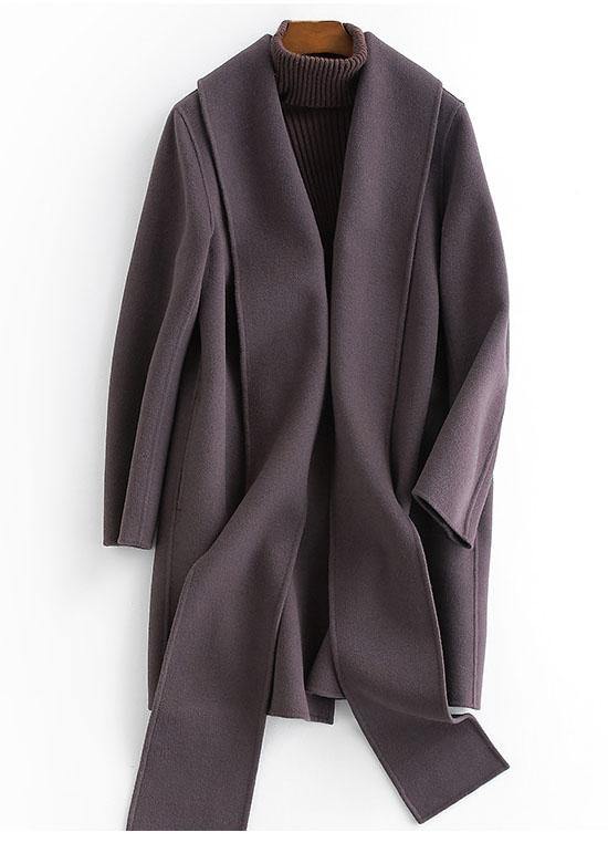 boutique Loose length long sleeve outwear dark gray pockets Woolen Coat Women - SooLinen