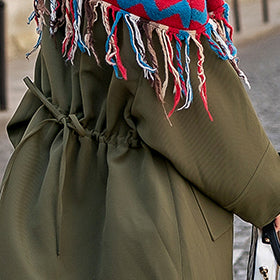 Boutique armee grün patchwork Plaid Winter mantel übergröße o neck 2018 taschen mäntel