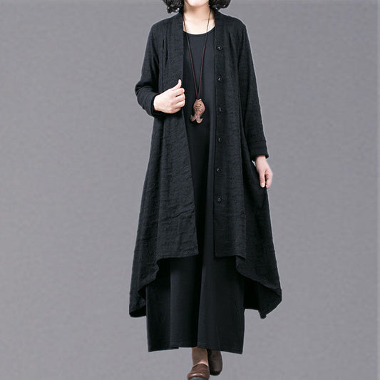 Boutique schwarze Jacquard-Mäntel Oversize Baggy großer Saum asymmetrisches Design Outwear Damen Patchwork Maximantel