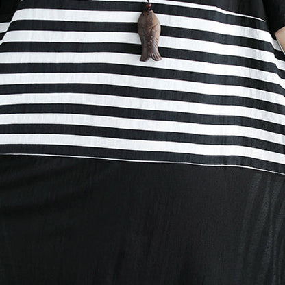 Boutique schwarzes Kniekleid aus Baumwolle Locker sitzende Baumwollkleidung Kleider feine Kurzarm O-Ausschnitt asymmetrisches Design Kniekleider