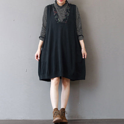 Boutique schwarze Kleider aus reiner Baumwolle in Übergröße, Urlaubskleider mit Kapuze, lässig, ärmellos, Baumwollkleidung