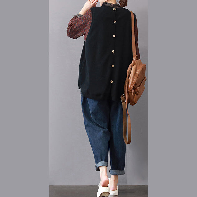 Boutique schwarze Pullover Plus Size Pullover mit großen Taschen 2018 ärmelloses Hemd