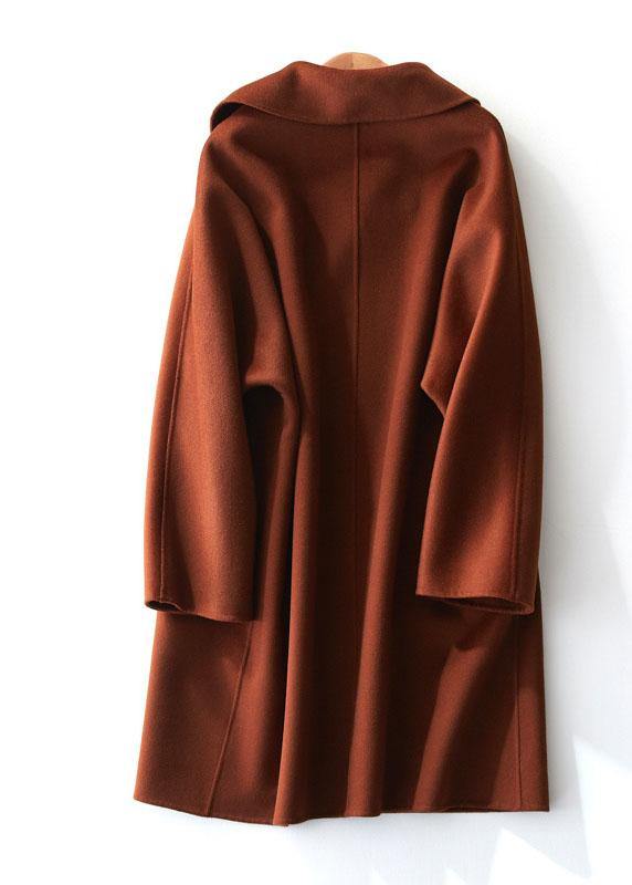 boutique brown Woolen Coat Women trendy plus size Jackets & Coats straight coat lapel collar - SooLinen