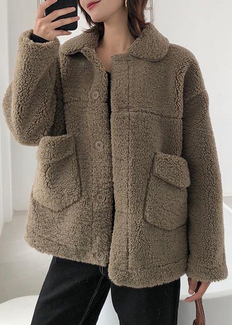 boutique brown wool overcoat plus size medium length jackets winter coats lapel collar - SooLinen