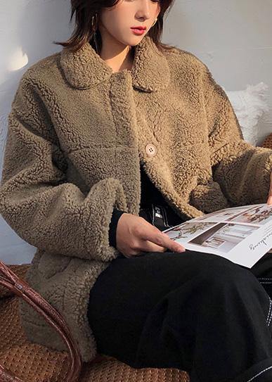 boutique brown wool overcoat plus size medium length jackets winter coats lapel collar - SooLinen