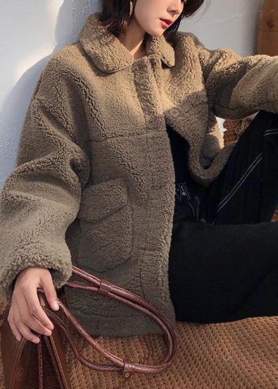 boutique brown wool overcoat plus size medium length jackets winter coats lapel collar - SooLinen