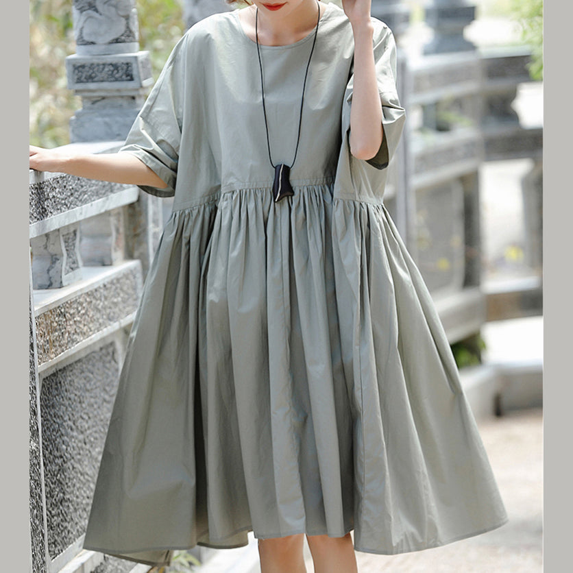 Boutique grau baumwolle casual urlaub kleider Neue kurzarm Cinched O neck baggy kleider