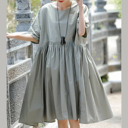 Boutique grau baumwolle casual urlaub kleider Neue kurzarm Cinched O neck baggy kleider