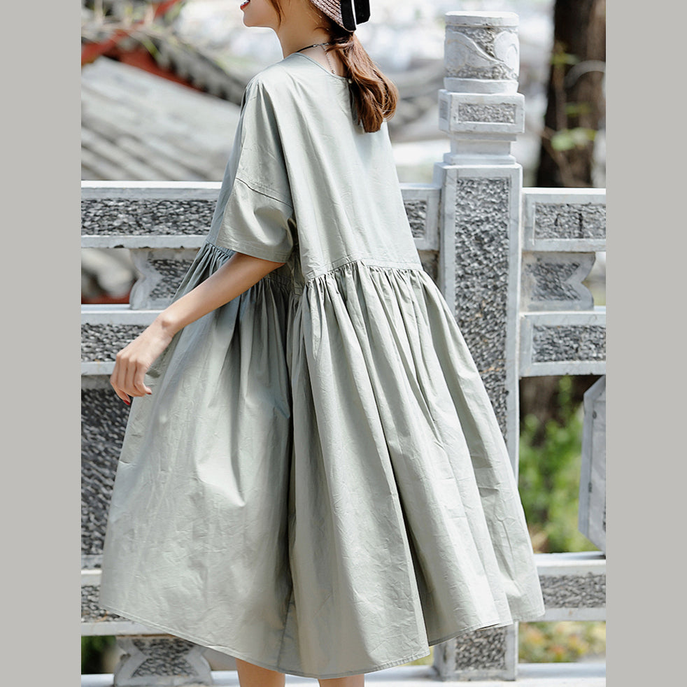 Boutique grau baumwolle casual urlaub kleider Neue kurzarm Cinched O neck baggy kleider