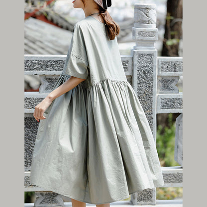 Boutique grau baumwolle casual urlaub kleider Neue kurzarm Cinched O neck baggy kleider