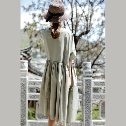 Boutique grau baumwolle casual urlaub kleider Neue kurzarm Cinched O neck baggy kleider
